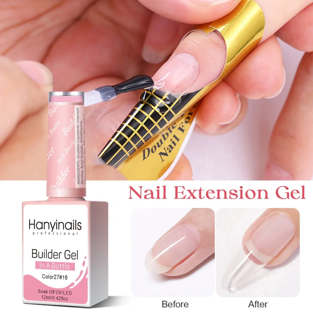 Hanyinails factory OEM Gel Nail Extension Soft White Clear Pink Nude Tan brush on Builder in the bottle Construction Gel