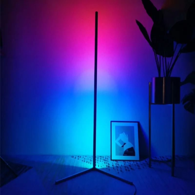 Minimalistic room vibe smart RGB dimming corner thin light changing vertical standing triangle led line corner floor lamps