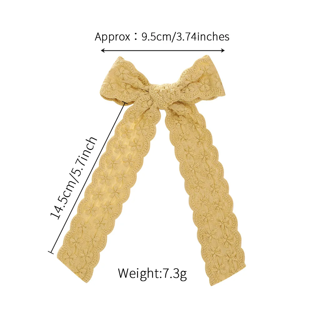 MIO hair clip girls ribbon hair bows blue ribbon bows flower pattern embroidered kids hair clip bow with long tassel