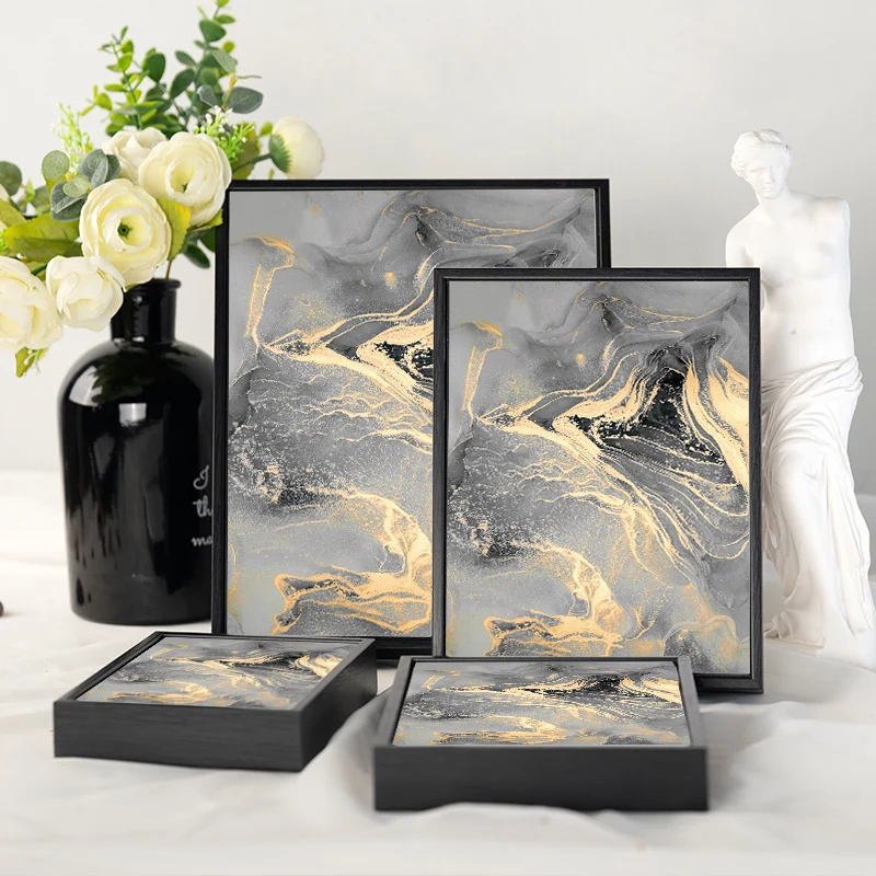Wholesale Art Prints photo frame  modern gold abstract wall art oil painting for home decor living room marcos de fotos