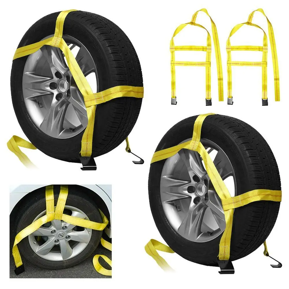 Cargo Control Wheel Strap with Flat Hook Adjustable Heavy Duty Tow Dolly Tie Down