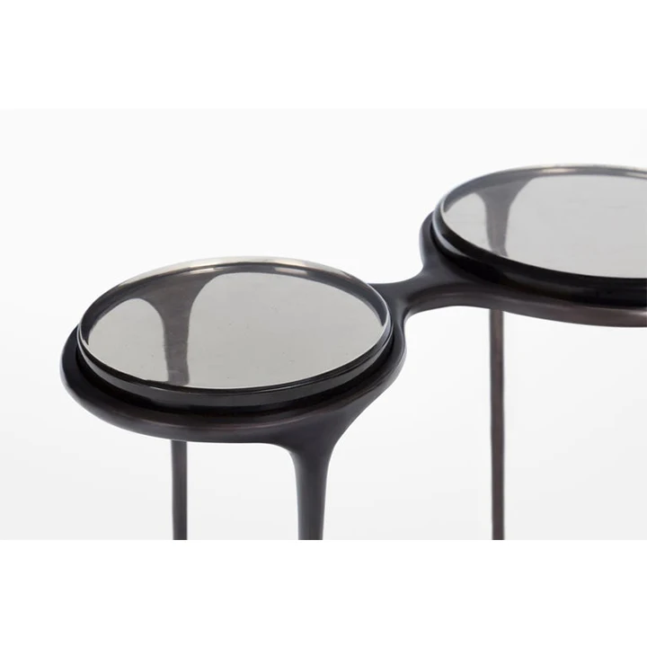 small coffee table black wooden top gold metal brass hand forged round wood table set living room decor corner side table