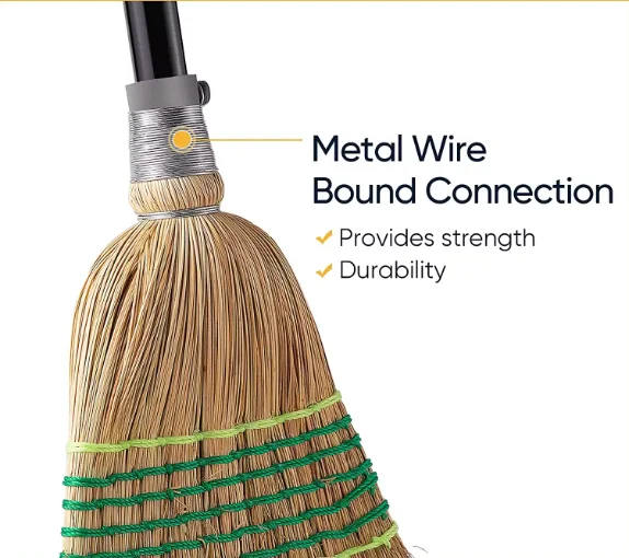 Eco Friendly Natural Corn Broom Long Handle Heavy Duty Indoor Outdoor Courtyard Garage Sweeping Broom