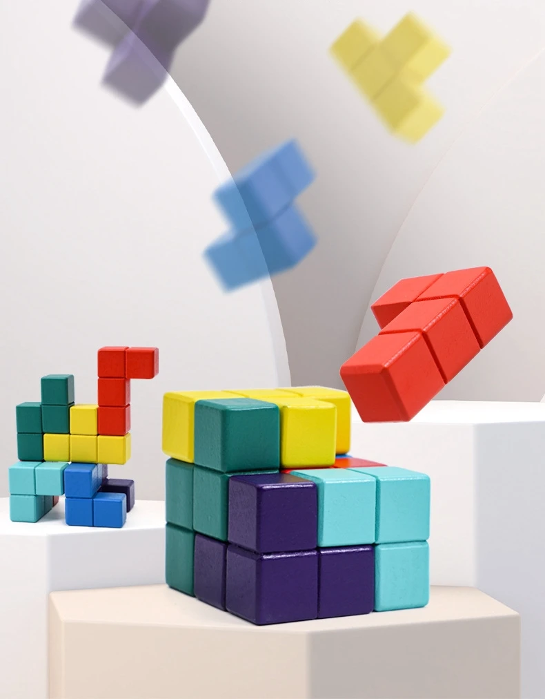 Intelligence Developing Colorful Multi Shapes Wooden Building Blocks Magic 3D Puzzle Cubes