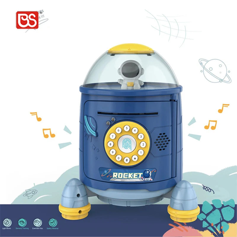 BS Toy Protection Savings Coin Box Money Safe Unlock Rocket Piggy Bank Money Box Atm Machine Price With 3 Colors