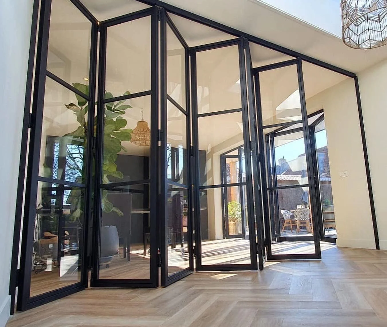Nordi anthracite grey warm core aluminum patio exterior 12 feet vistafold sliding bifold/folding glass doors external