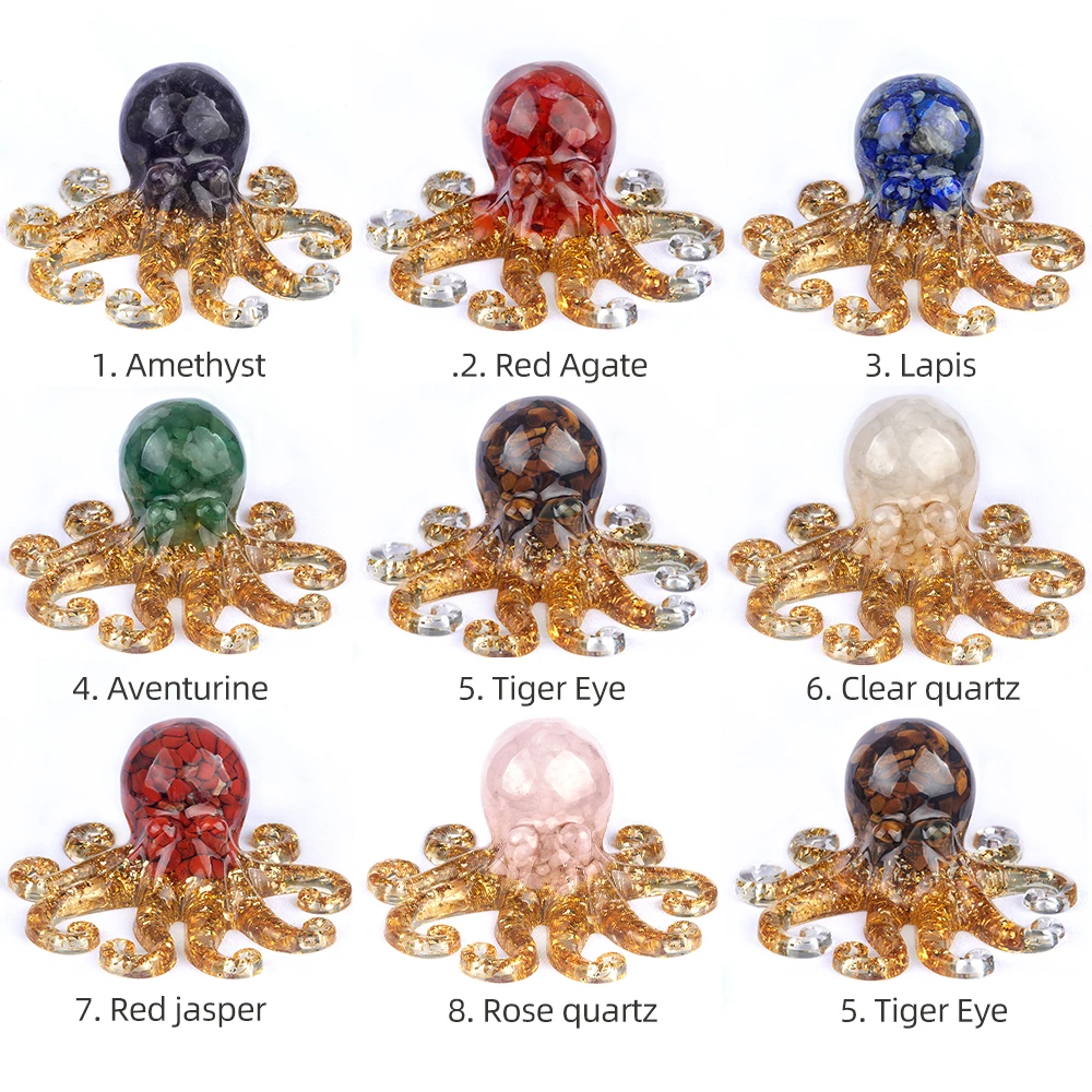 Natural Crystal Gravel Octopus Resin Statue Marine Animals Decorative Ornaments Home Decor Gift for Wedding Engagement