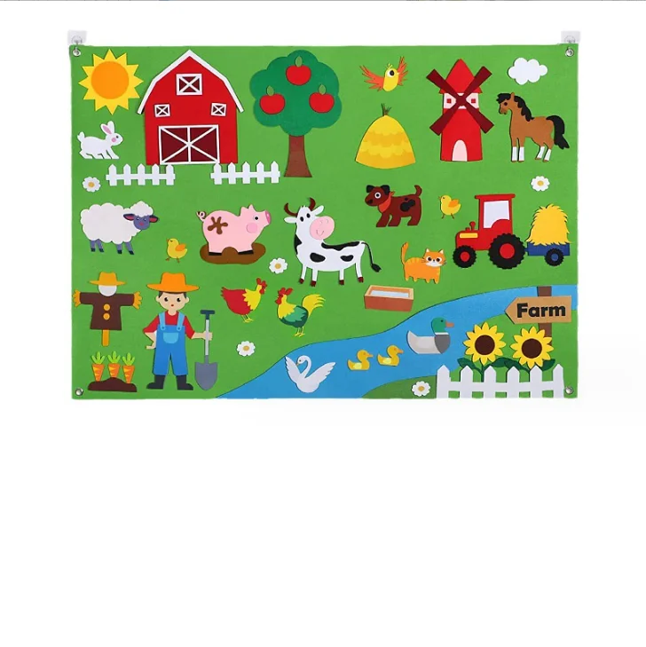 Factory OEM Farm Animals Felt Story Board Farmhouse Storybook Wall Hanging Decor Montessori Learning Puzzle Toy Felt Story Board