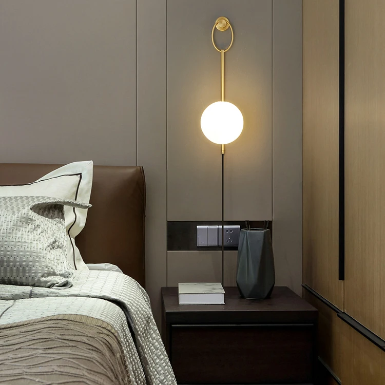 Bedside lamp wall lamps bedroom wiring free with plug all copper lights creative light luxury simple corridor porch wall lights