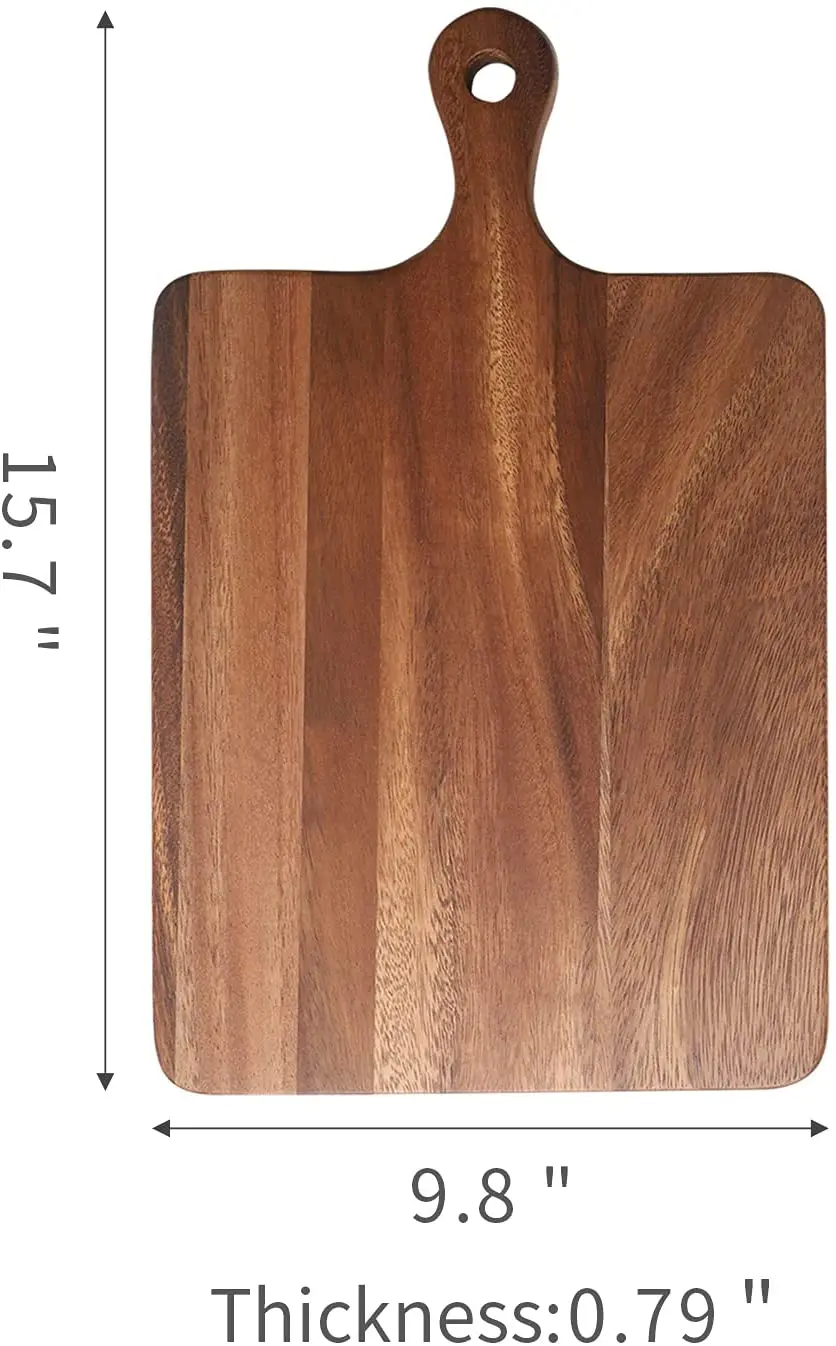 Muso Wood Acacia Cutting Board for Kitchen, Wooden Chopping Board with Handle to hang, Square Bread Pizza Cheese Board