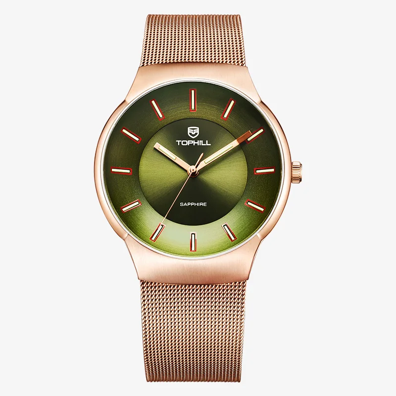Tophill Custom Tritium Tracheal Nail Dial Luminous 316L Stainless Steel Milan Mesh Belt Sapphire Glass For Womens Quartz Watches