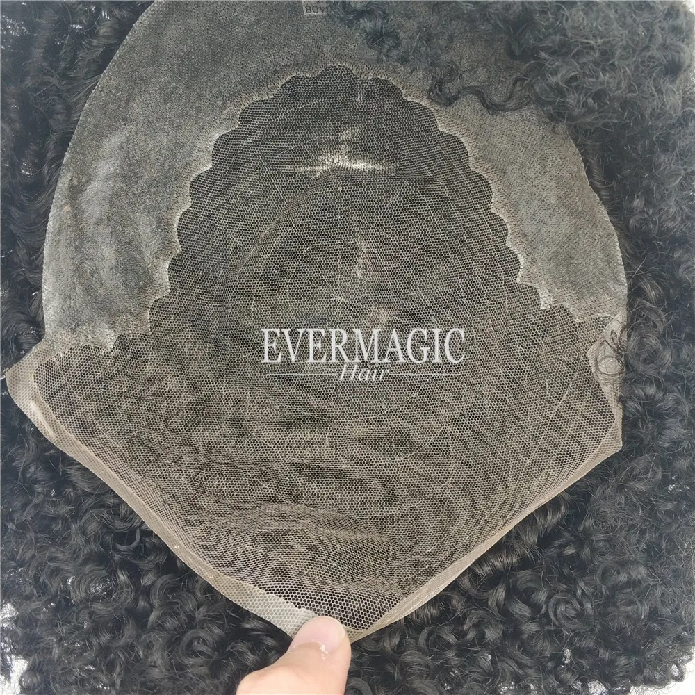 
Off Black Color 10mm Bigger Afro Kinky Low to Medium Density Lace With Pu Base Mens Toupee for Black Men 