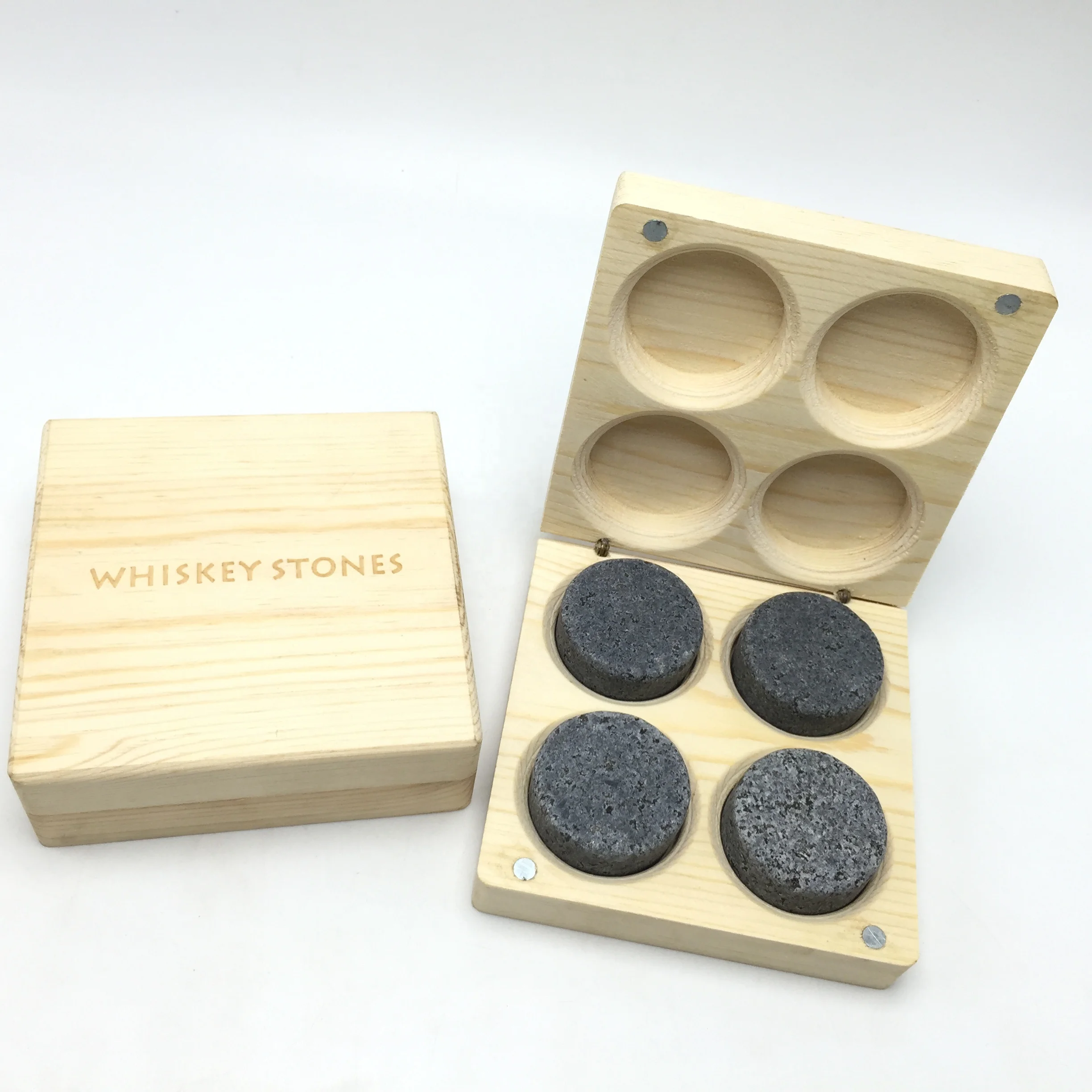 Custom Cylindrical Shape Granite Whiskey Stones Primary Color magnetic Buckle Wooden Box Set