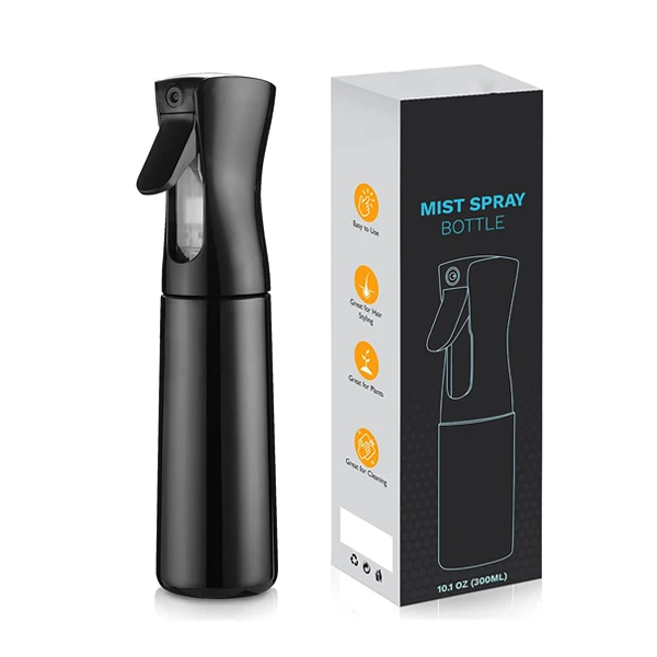 200ml 300ml 500ml Continuous Spray Bottle Black Empty Fine Water Mist Plastic Spray bottle for Hair Cleaning Plants Salons