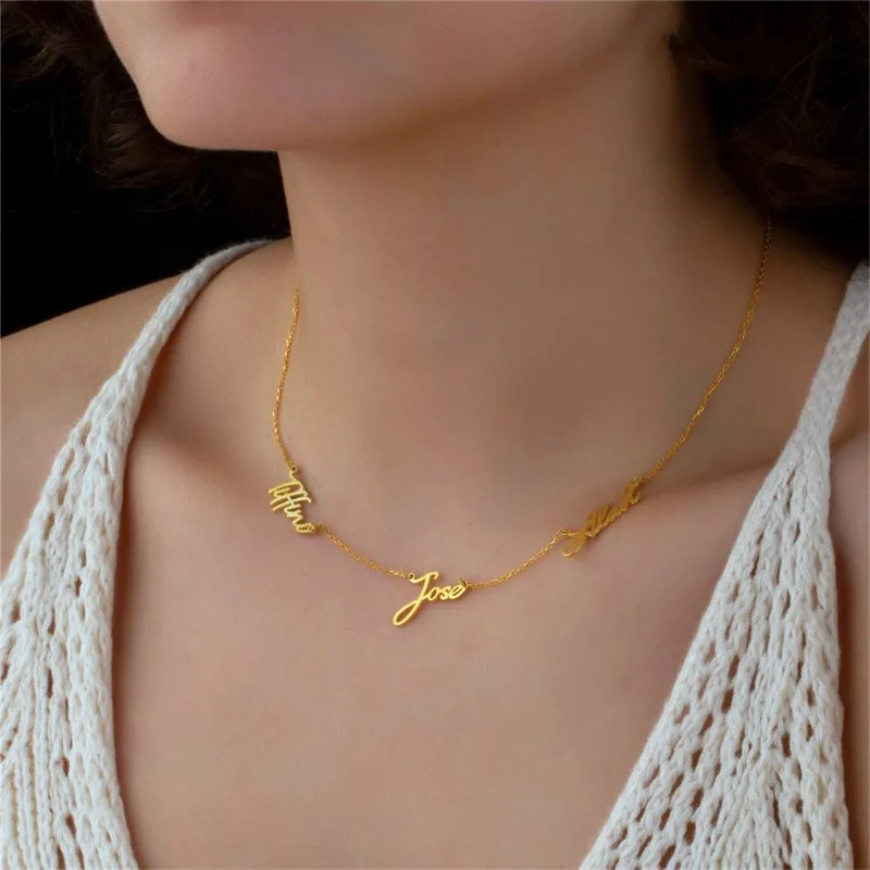 Custom Name Necklace Stainless Steel Personalized Multiple Name Necklace For Women