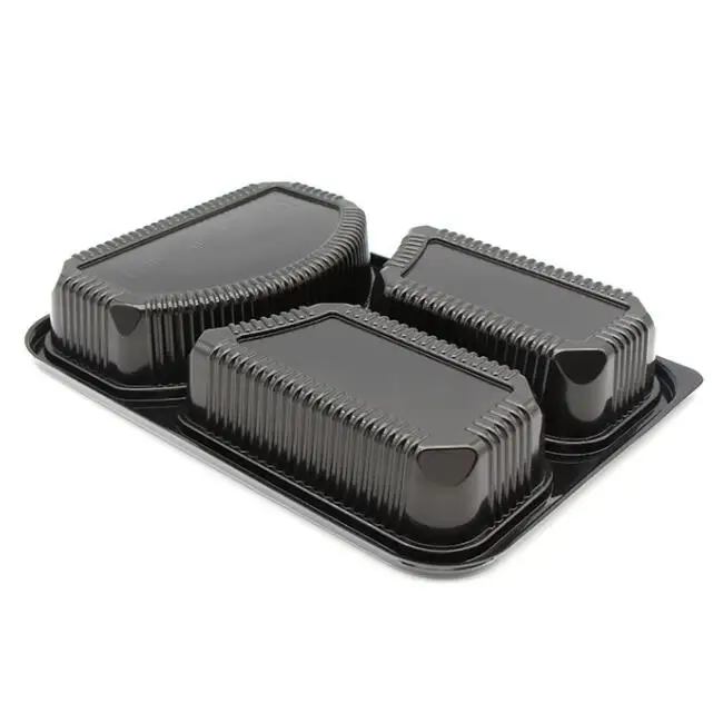 Leakproof 3 Compartment Disposable Food To Go Box Green Plastic Packaging Container With Lids For Food
