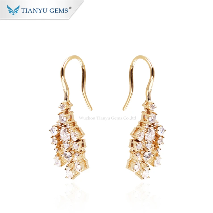 Tianyu 14k/18k yellow gold earring colorless moissanite drop earring for ladies fashion earrings