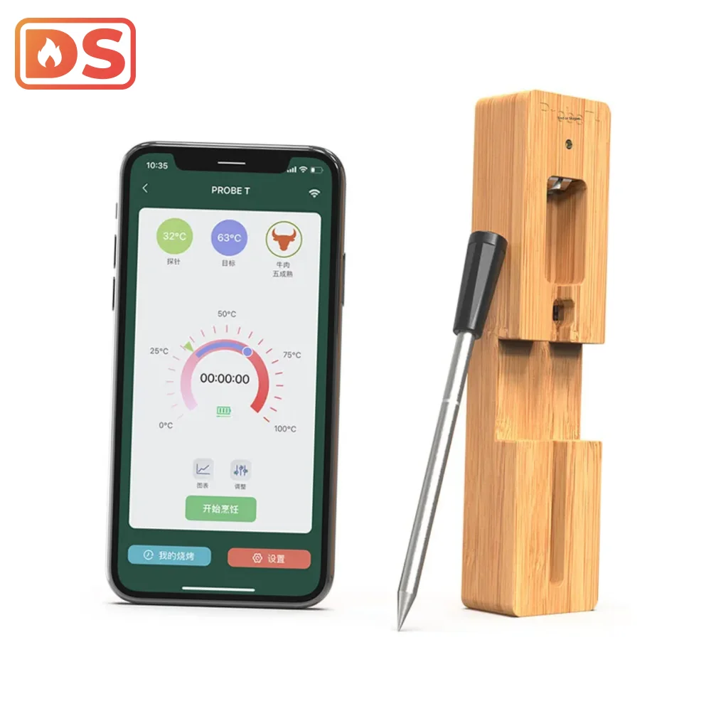 2024 brand new custom accuracy fahrenheit celsius digital instant read wireless bluetooth app heat remote food probe thermometer