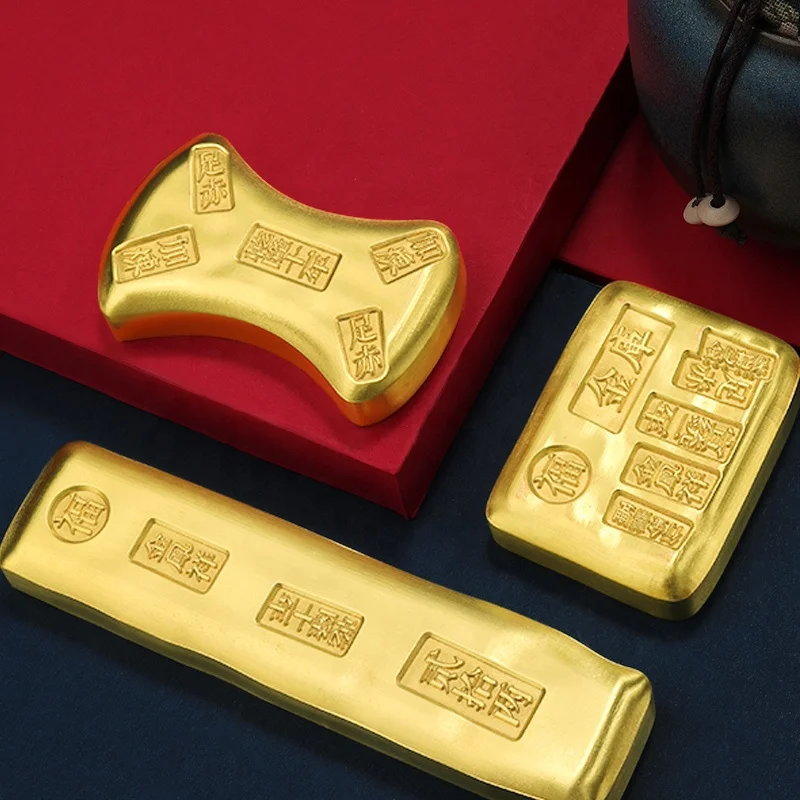 High Quality Chinese Factory Simulated Gold Ingot Artwork Gold Film Props Home Study Bar Decor Copper Badge Souvenir Home Office