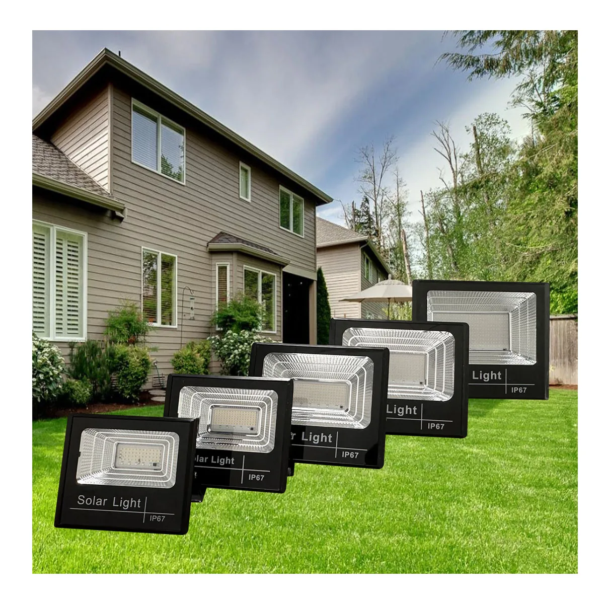 High Lumen 100W Motion Sensor Solar Flood Light Pole-Mounted for Basketball Court and Backyard