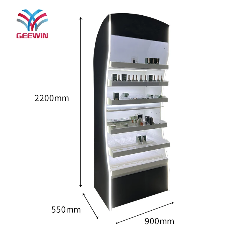 Wall mounted display cabinets cosmetic display shelf floor metal stand with led light
