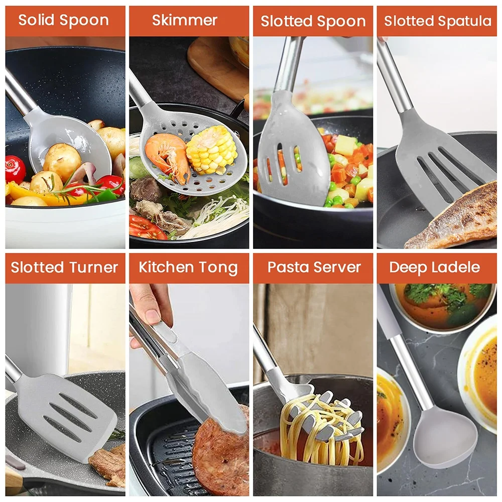 TOALLWIN kitchen tools gadgets household silicone kitchen utensils kitchen set wholesale silicone cooking utensils with holder