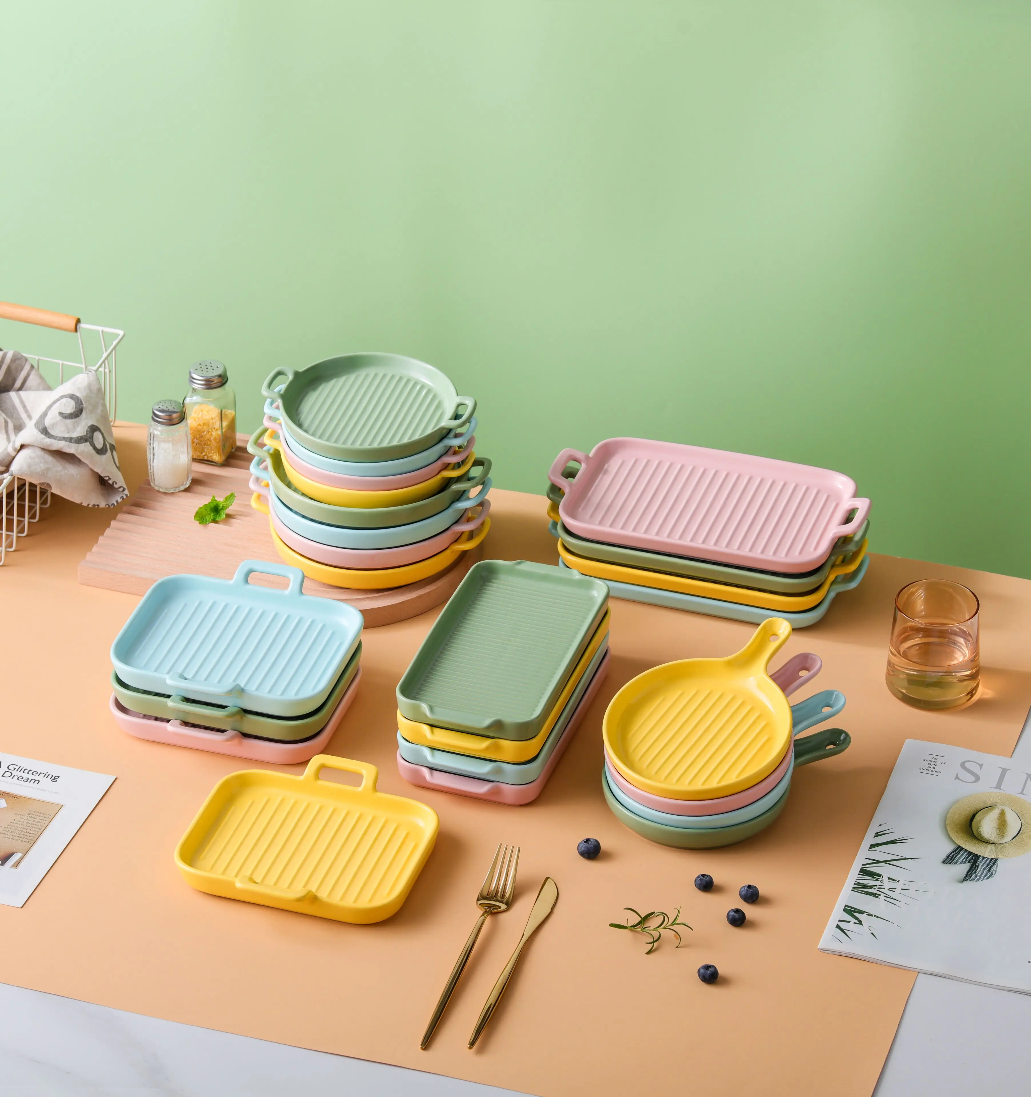 Custom Kitchen Bakeware Set Rectangular Casserole Stoneware Baking Tray Oven Ceramic Baking Dishes