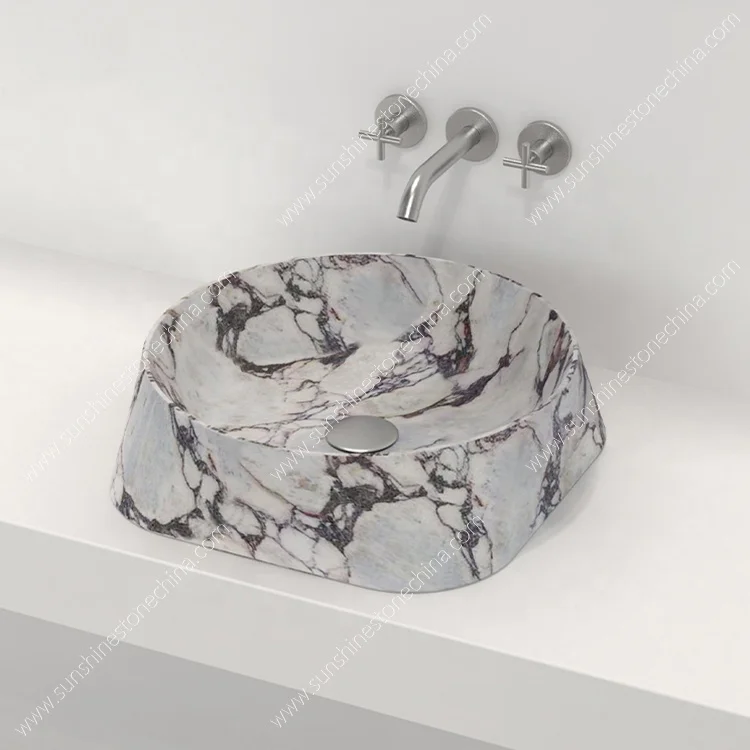 Exclusive Style Bathroom Washsink Italian Calacatta Viola Marble Deep Top Mount Washing Sink Vessel Sink