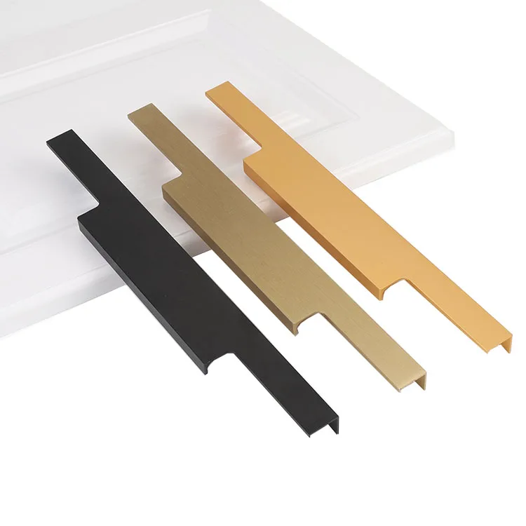 Manufacturing Wholesale Black Curved Metal F Shape Aluminum Profile Hidden Handle For Furniture Kitchen Wardrobe Cupboards