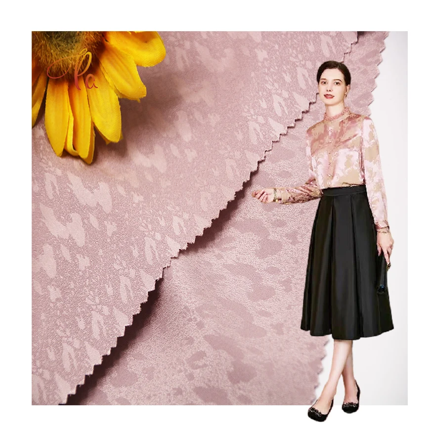 Custom High Quality Polyester Spandex Woven Leopard Jacquard Satin Fabric For Women Dress