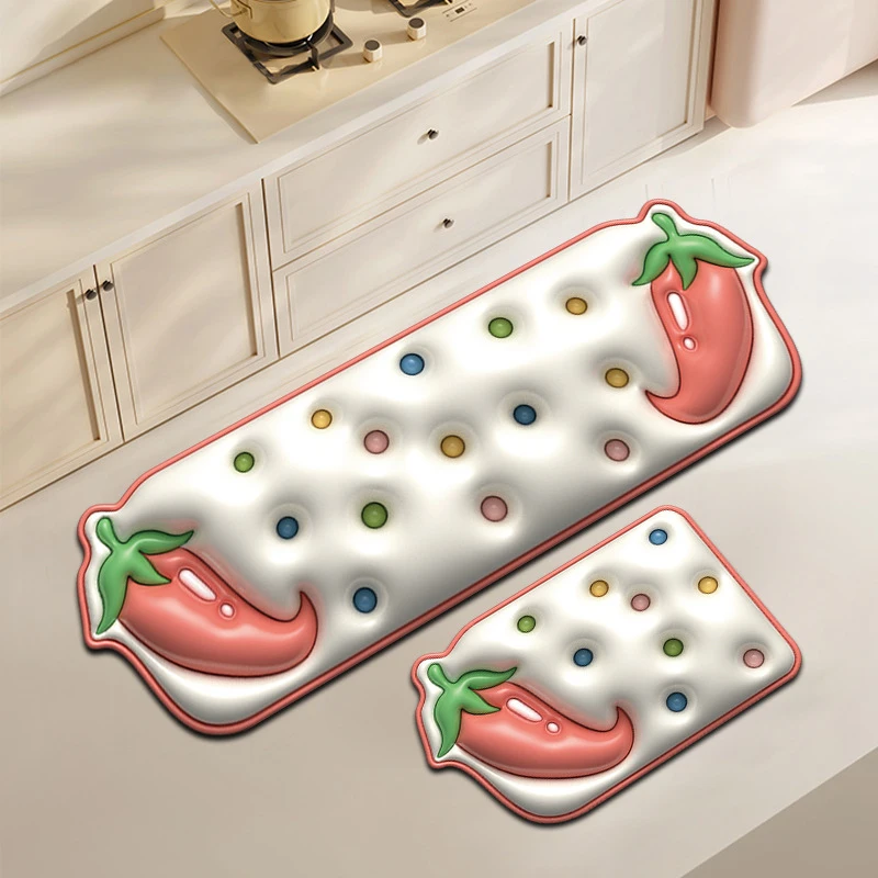 Custom 3D Cute Absorbent Pad Non Slip Kitchen Mat Rubber Anti Fatigue Kitchen Mat Cartoon Carrot, pepper, Bok choy