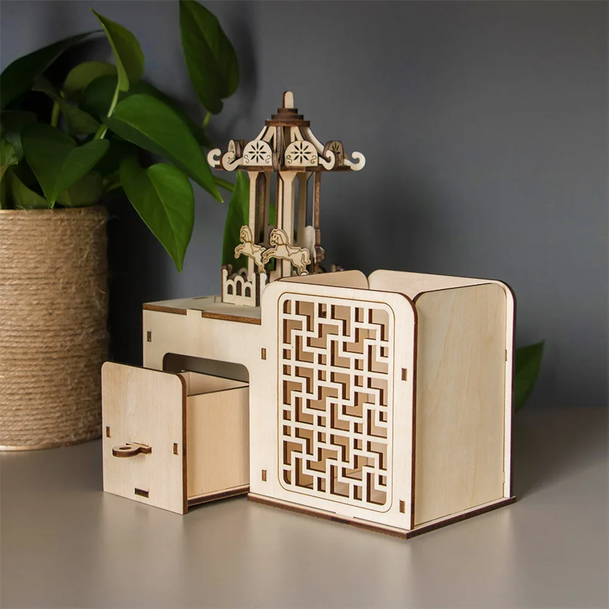 Laser Cutting 3d Wooden Puzzle Pen Holder Toys Assembly Kits Desktop Decoration Gift For Children Kids