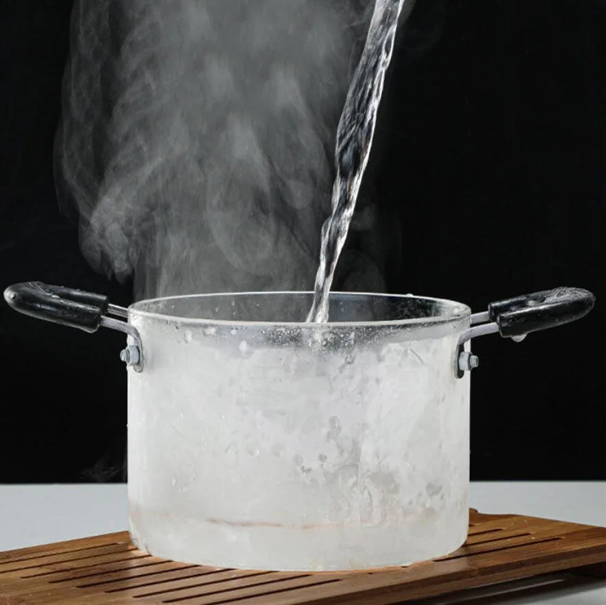 Clear Double Ear Steamer Glass Pan for Household Kitchenware High Borosilicate Transparent Glass Soup Pot Gas Open Fire Soup Pot