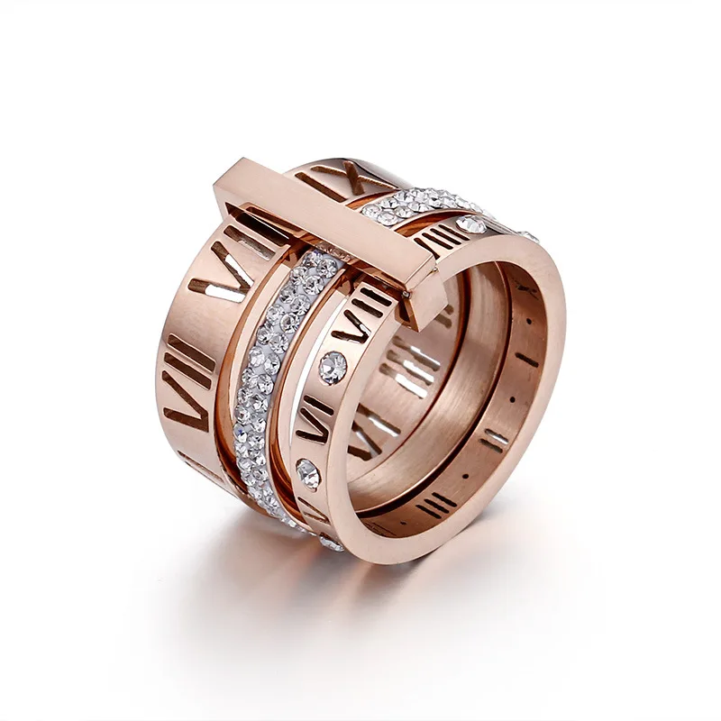 High Quality Roman Numeral Ring For Women Fashion Stainless Steel Zircon Shell Wedding Band Luxury Jewelry Accessories Gift
