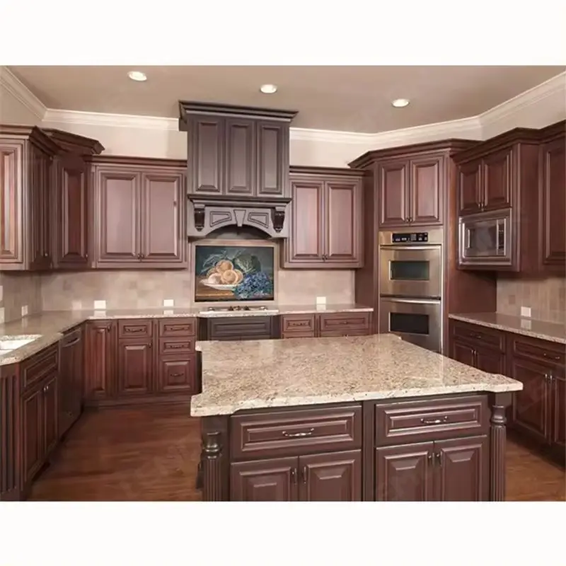 Factory price American classic shaker style red cherry kitchen cabinets cheap
