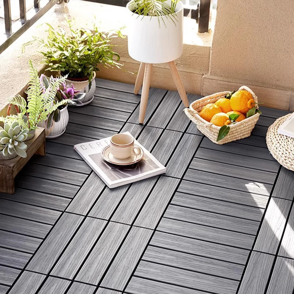 Anti-slip Waterproof  Balcony Outdoor Diy Wpc Tile PVC Wood Plastic Composite Interlocking Decking Tiles 300*300mm