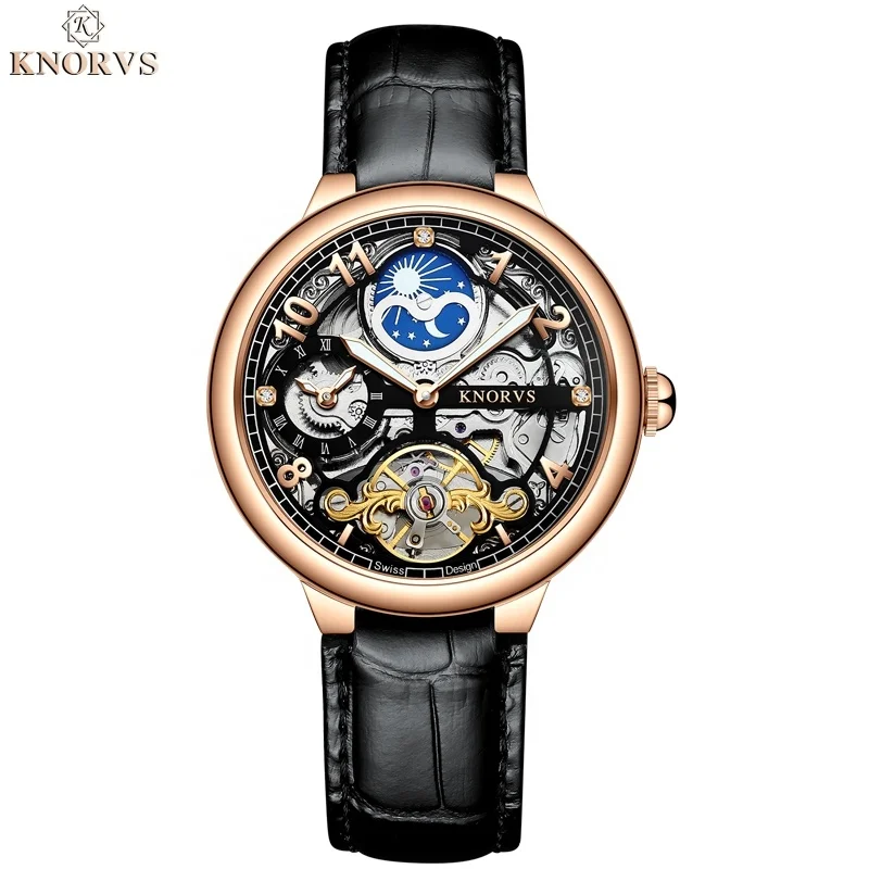 KNORVS Factory price Fashion Wrist Custom Logo High Quality Round Hand Luxury Automatic Men Watches