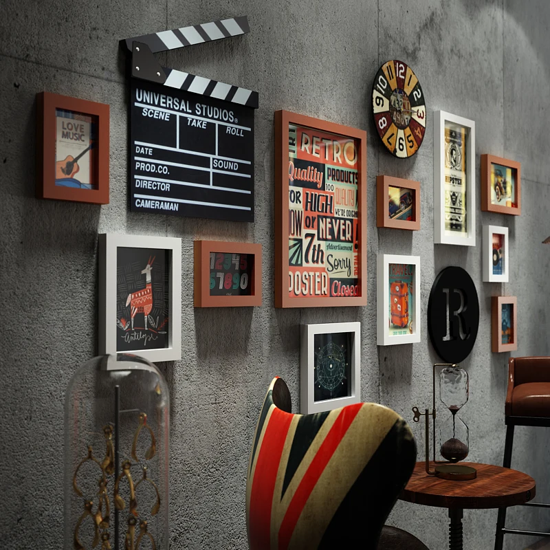 14 packs Retro clock Picture Frames Collage Set,  vintage Wall Gallery Kit for bar, PS Photo Frame Collage for Wall Home Decor