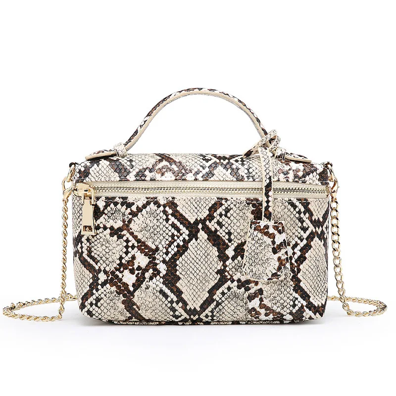 ostrich leather pattern print case shape pu leather cosmetic bag with chains