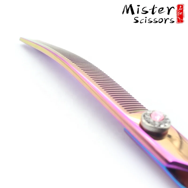 Pink Titanium Professional High Quality Pet Dog Grooming Curved Thinning Scissors 7.25 inch 440C Stainless Steel
