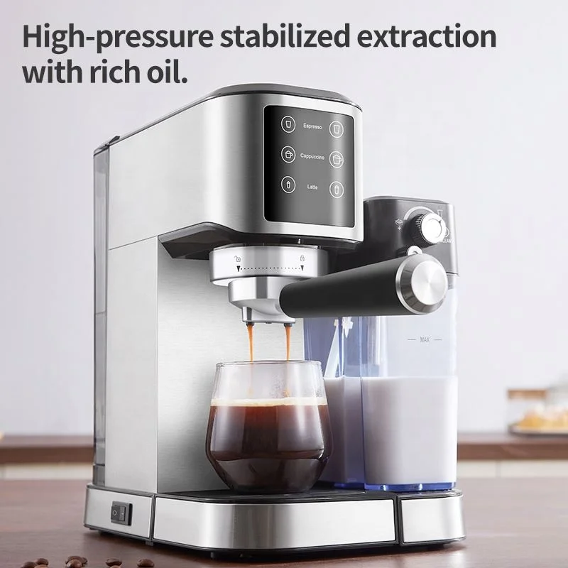 Professional 20 Bar Stainless Steel One-touch Single Double Shot Espresso Cappuccino Latte Machine With Built-in Milk Frother