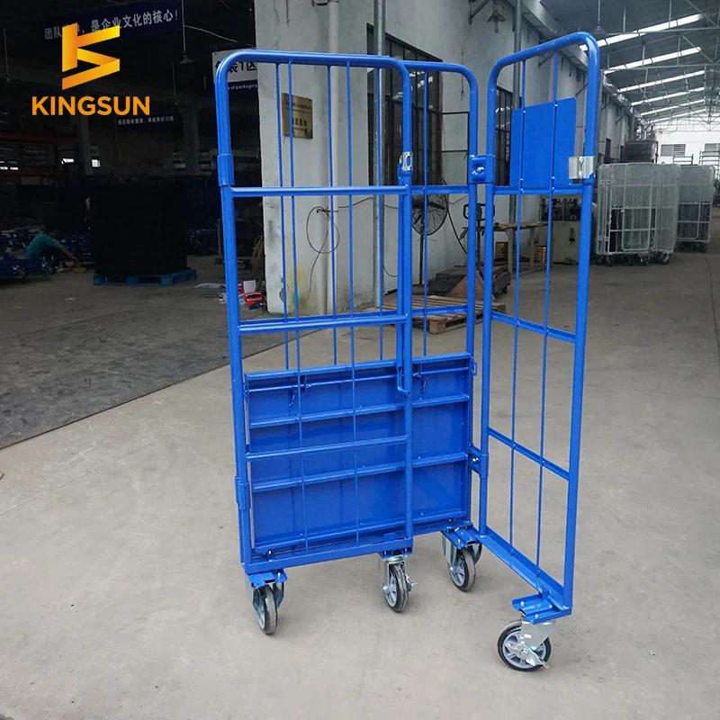 Galvanized Iron steel foldable transport trolley logistics trolley for laundry, warehouse ,logistics center,super market