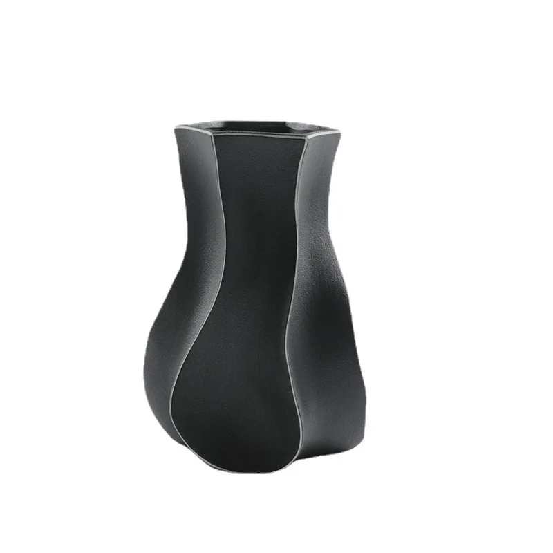 Simple style minimalist hexagonal whirlwind large vase living room decoration flower arrangement ceramic vase wholesale