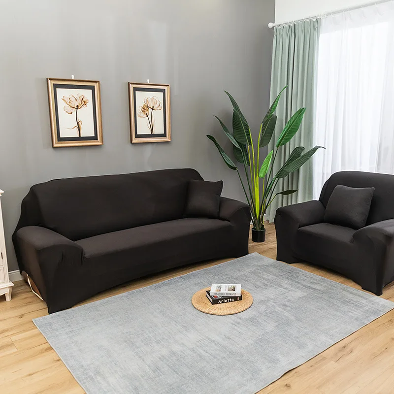 Elastic Sofa Cover Solid Color Stretch Fabric Fitted Protector stretchable for Living Room