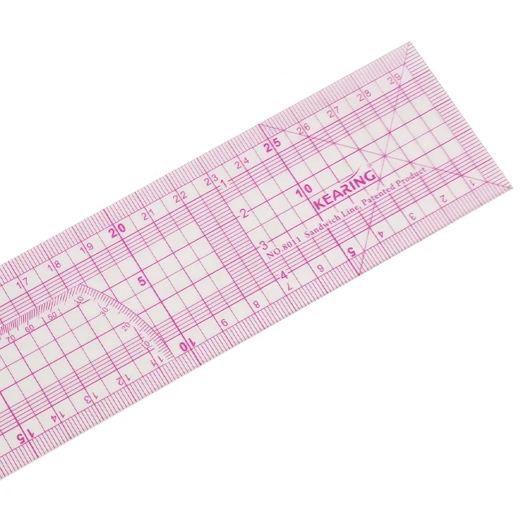 Kearing Flexible Transparent Plastic Pattern Grading Ruler 30cm with Grid Patterns in Metric Sandwich Printed for Sewing#8011