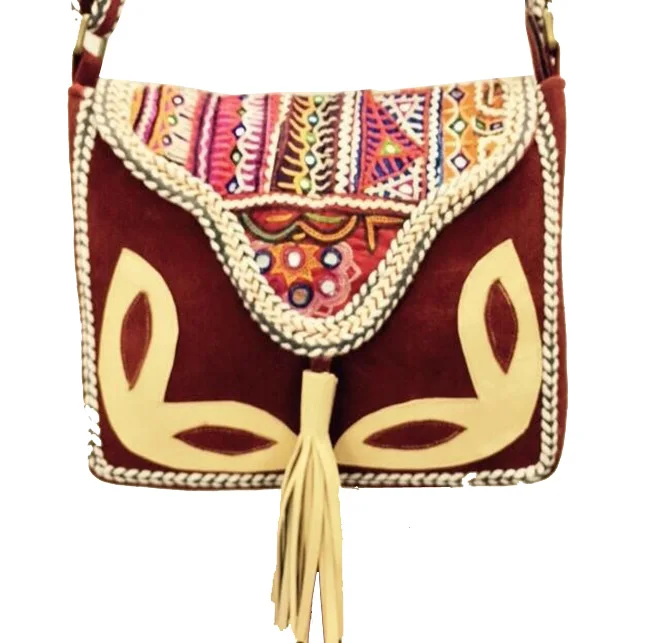 Latest Banjara Designer Crossbody Bag Women Genuine Leather Vintage Bohemian Style Evening Bag Cotton Unique Fashionable Ladies