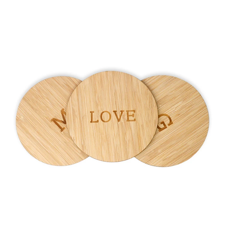 Laser cut and laser engraved round Bamboo wood cup coaster for drink