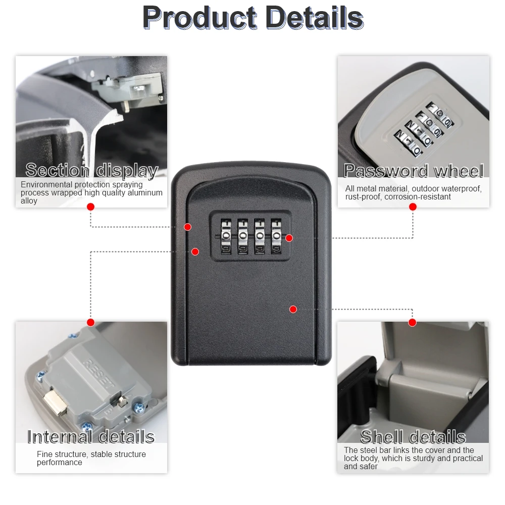 Asack G9 wall mounted portable lock key box top security safety aluminum alloy caja de llaves anti-corruption safes wandtresore