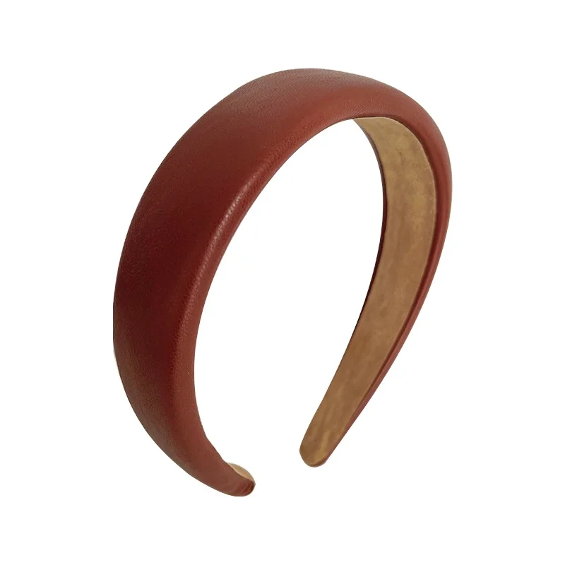 South Korea Dongdaemun retro female style with simple pure color PU leather widened head band sponge leather hair band