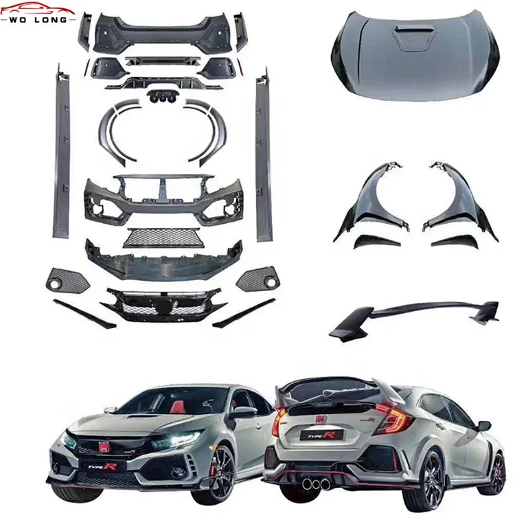 Прямая поставка с фабрики, высококачественный передний бампер, задний бампер, боковые юбки, спойлер и решетка радиатора, комплект кузова автомобиля для Honda CIVIC TYPER 2016-2021